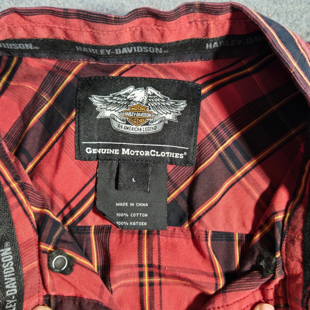 Harley-Davidson Mens Plaid Short‎ Sleeve Button Up Shirt Red Black  Large - Picture 5 of 9
